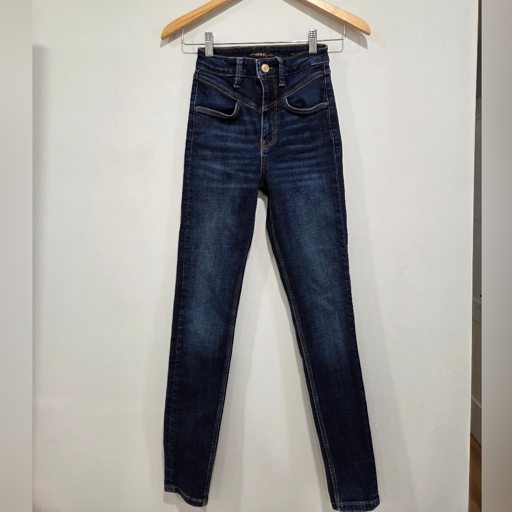Guess Super High Waisted Skinny Yoke Front Dark Blue Women's Jeans Size 24